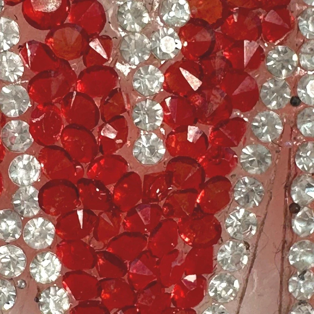 Rhinestone LOVE Iron On Patch Red Silver Glitter Applique 3.5 Inch
